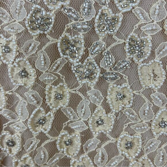 Vintage Stenay Beaded Pearl Ivory Floral Lace Dress Size 8 - Picture 6 of 12